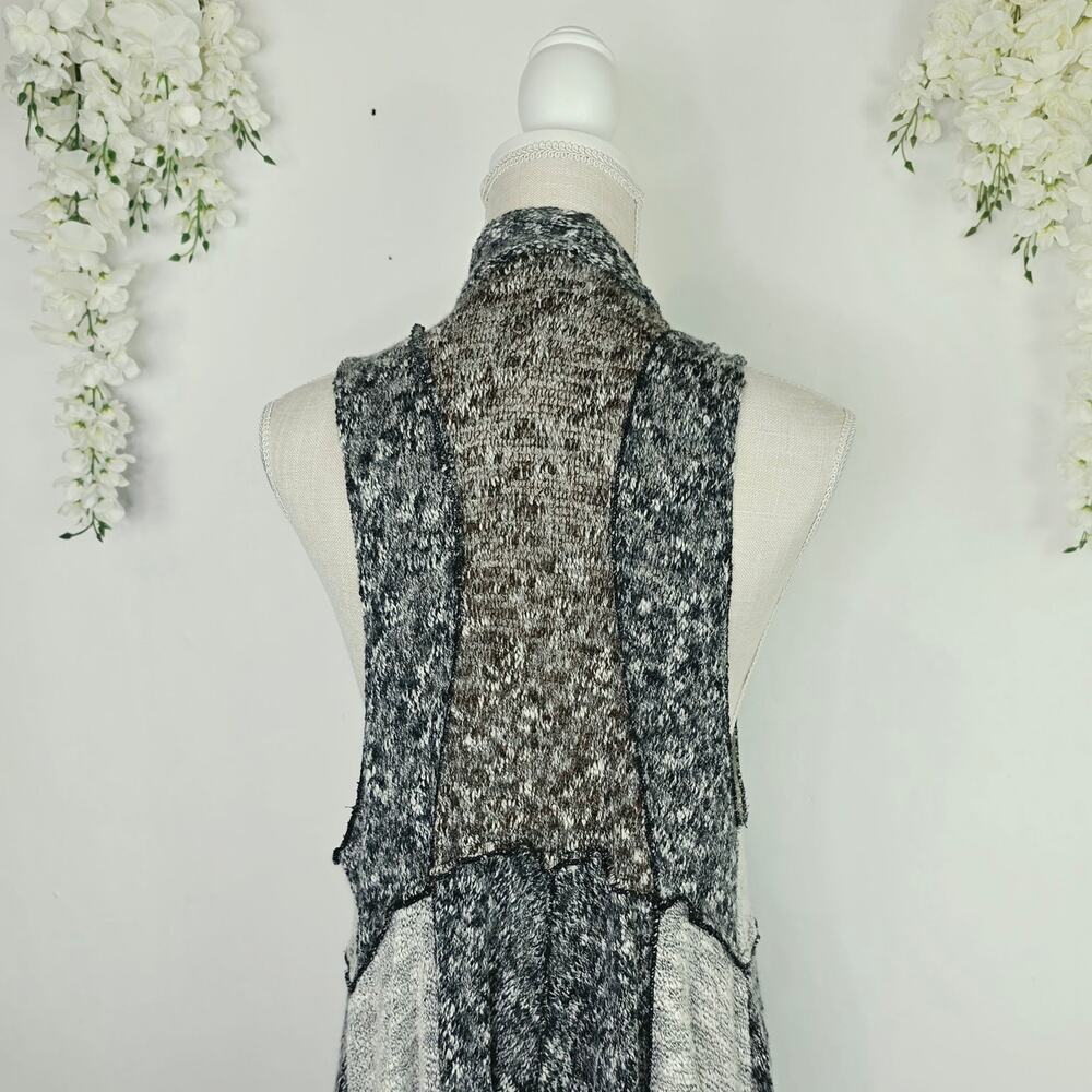 Lagenlook Open Knit Duster Vest Large Wool Blend Gray Marled Waterfall Boho - Picture 7 of 15